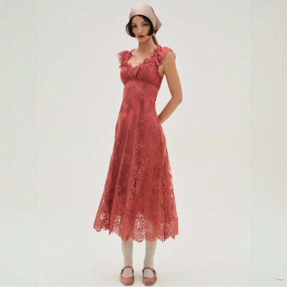 FOR LOVE & LEMONS Holiday Lace Flutter Midi Dress In Mauve Pink Size Small NWT - Picture 10 of 10